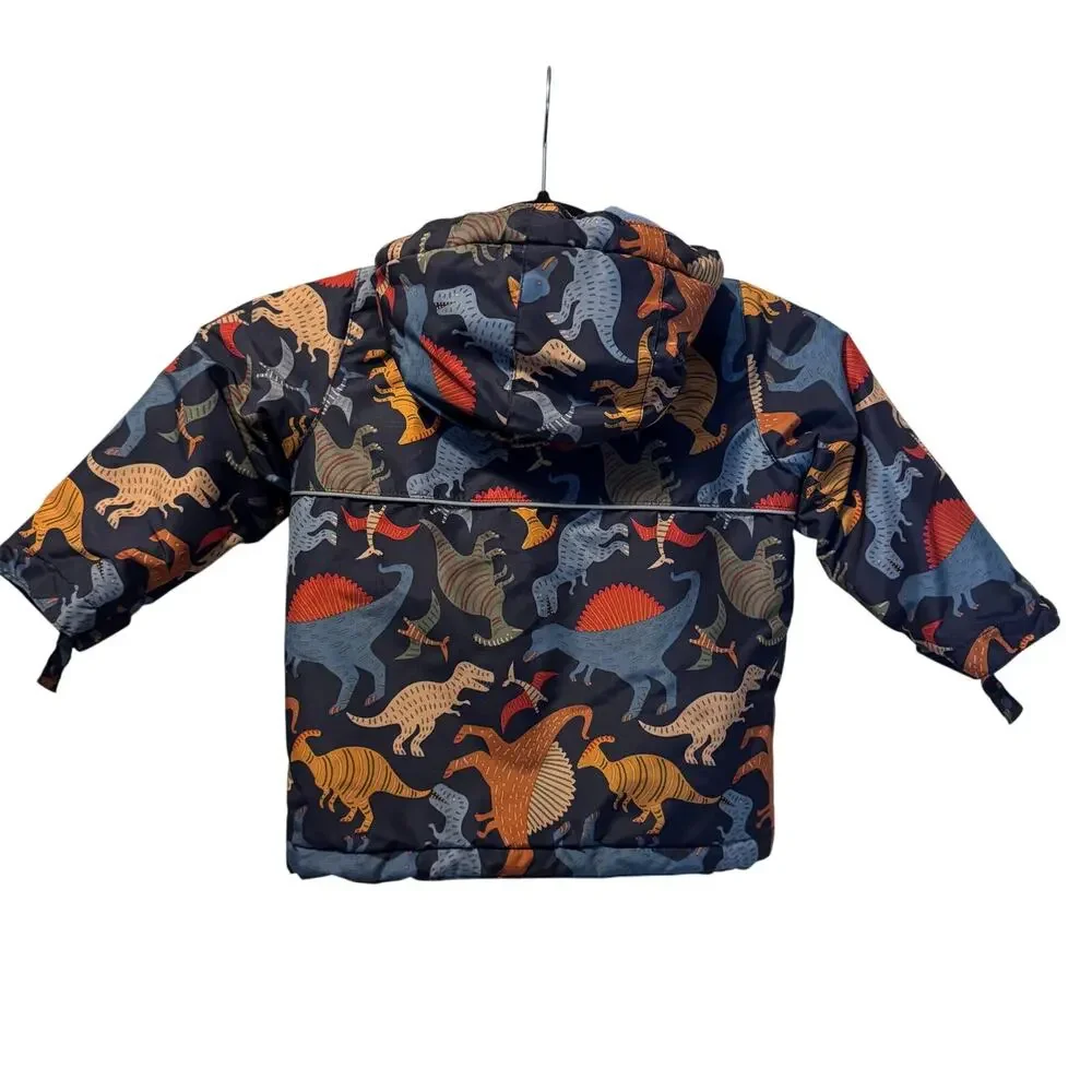 The Children's Place 2T Dinosaur Puffer Jacket Hooded Winter Coat Blue Orange